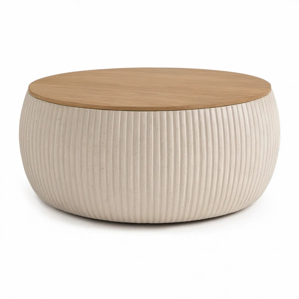 Rundt sofabord Ø80 x H40 cm i natur eg og creme
