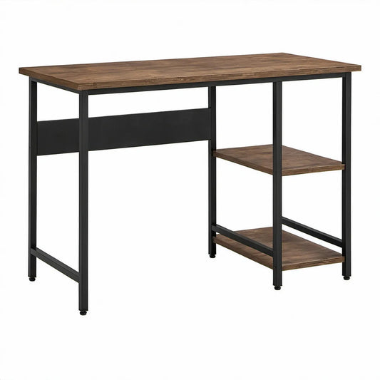 Skrivebord med 2 hylder, 120 x 60 x 75 cm, brun/sort