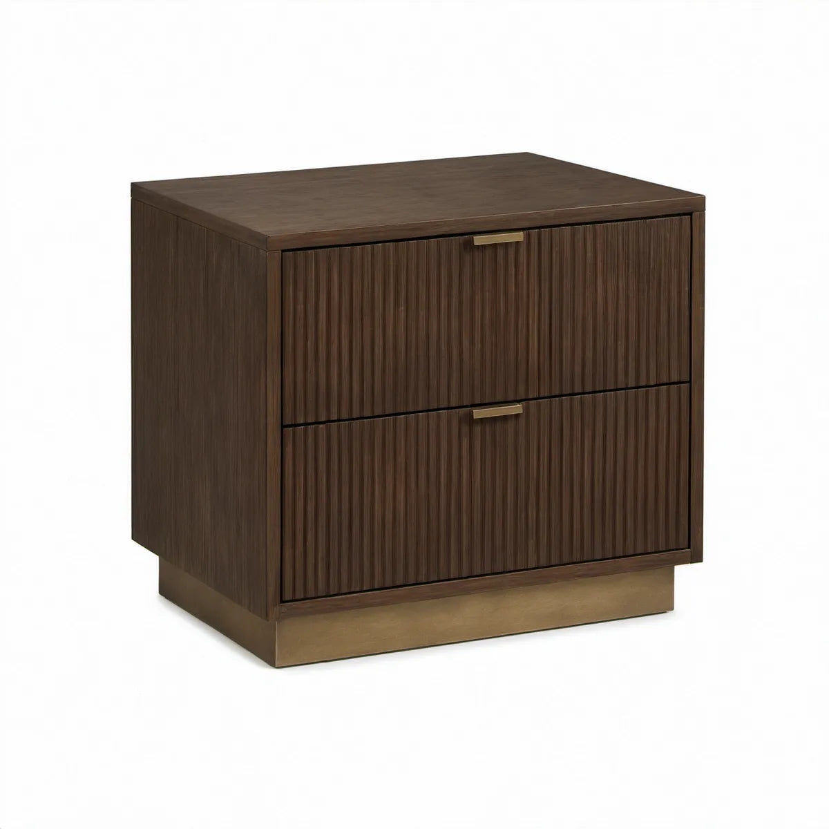 Natbord med 2 skuffer, 60 x 45 x 60 cm, MDF med mørk valnøddefiner, Mørkebrun/Bronze