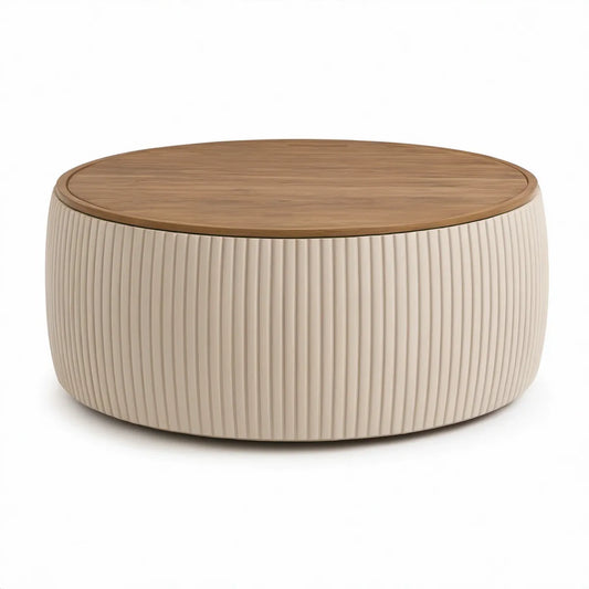 Rundt sofabord Ø80 x H40 cm i natur eg og creme