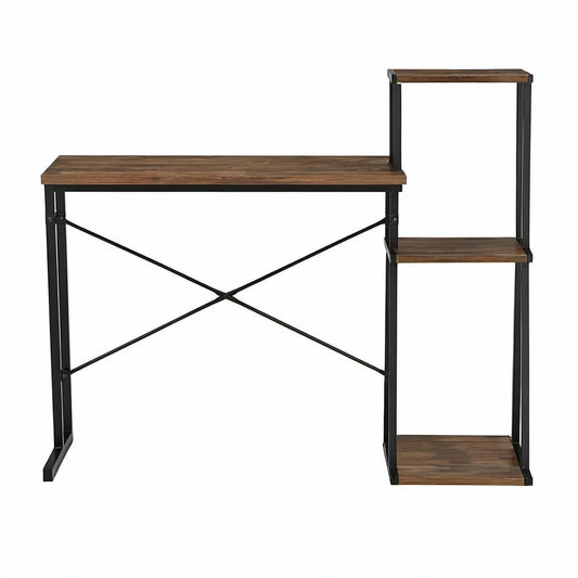 Skrivebord med 3 hylder, 120 x 60 x 120 cm, brun/sort