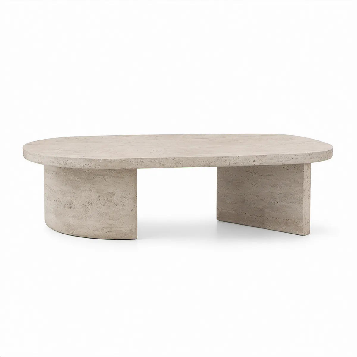 Ovalt sofabord i beige travertin, 120 x 60 x 40 cm