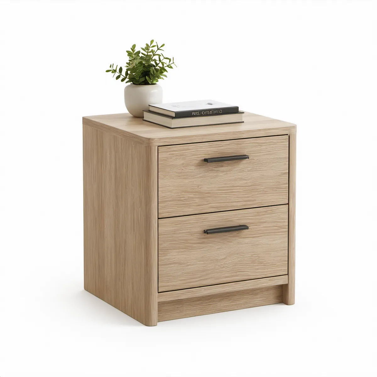 Sengebord med 2 skuffer, 50 x 40 x 60 cm, lys eg/sort