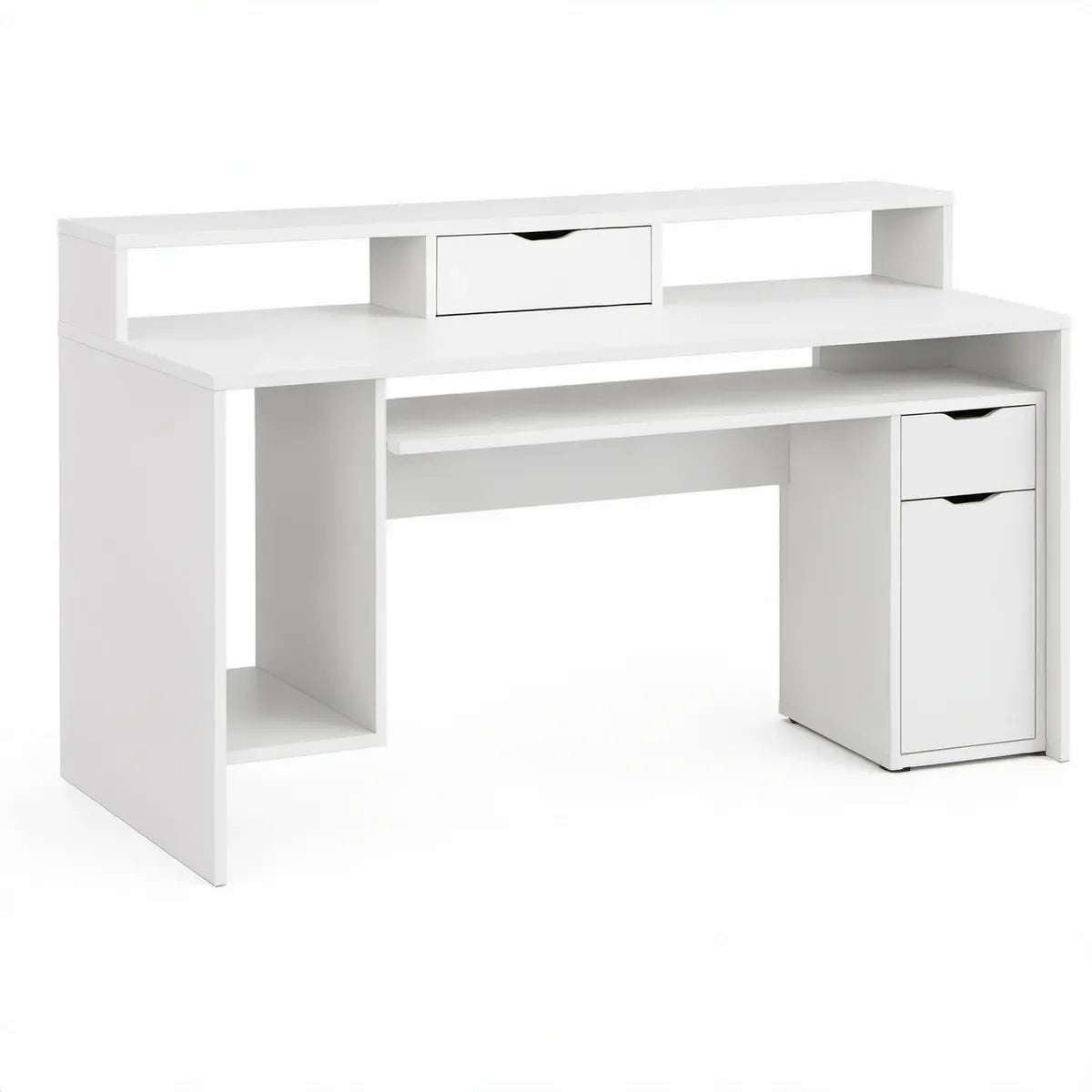 Hvidt computerskrivebord med opbevaring og skuffer, 120 x 60 x 90 cm