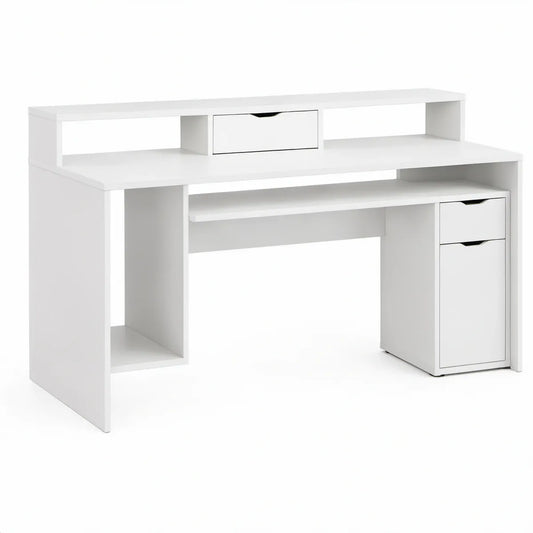 Hvidt computerskrivebord med opbevaring og skuffer, 120 x 60 x 90 cm