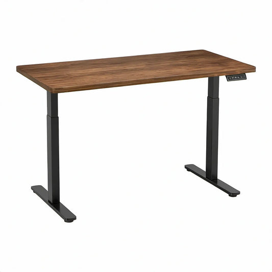 Elektrisk hæve-sænke skrivebord 120 x 60 cm med valnøddefarvet MDF-bordplade og sort stålstel